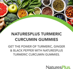 NaturesPlus Turmeric Curcumin Gummies peach label with product details