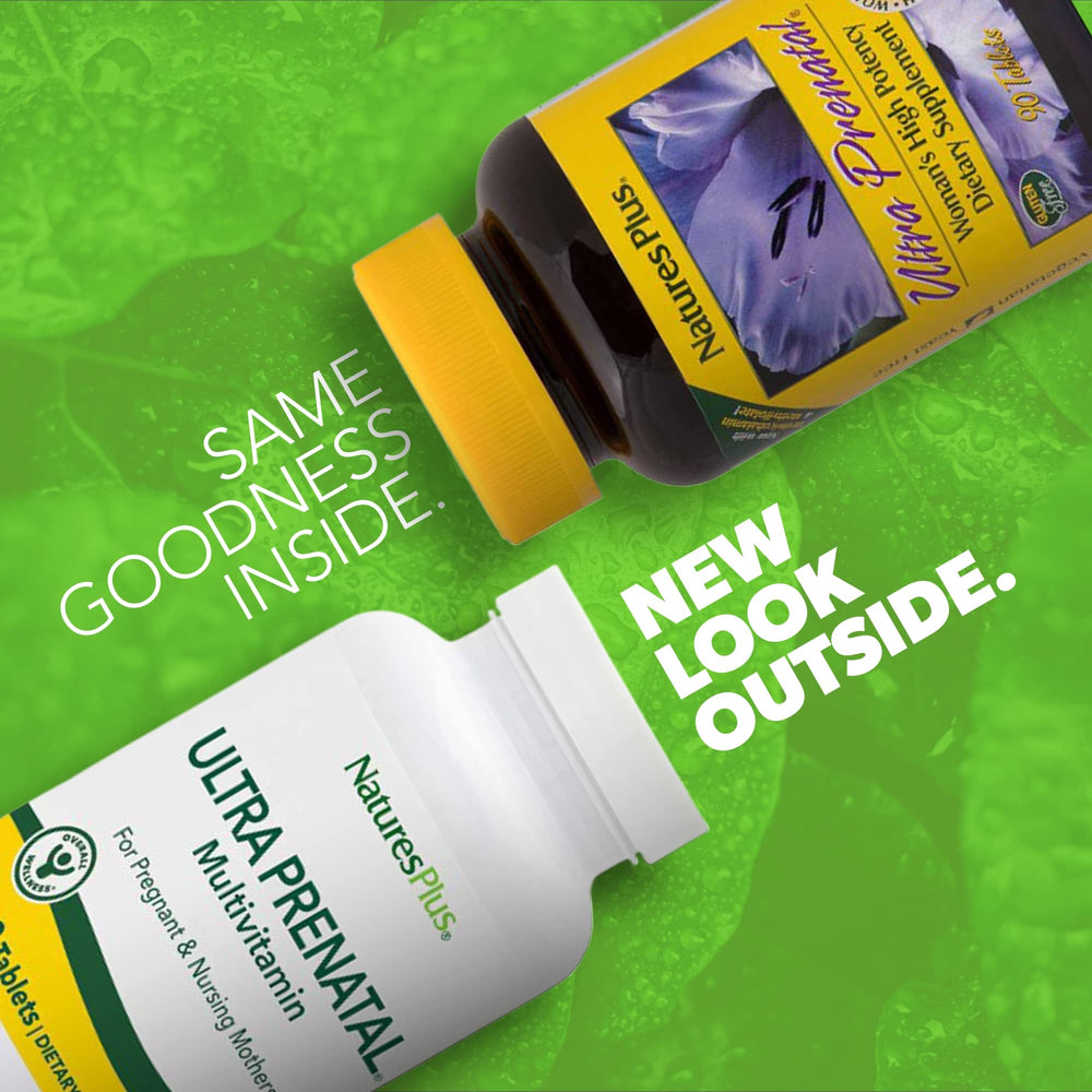 Close-up of the ingredients and nutrient list for Ultra Prenatal multivitamin