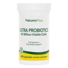 Front view of NaturesPlus Ultra Probiotics bottle, 60 vegan capsules