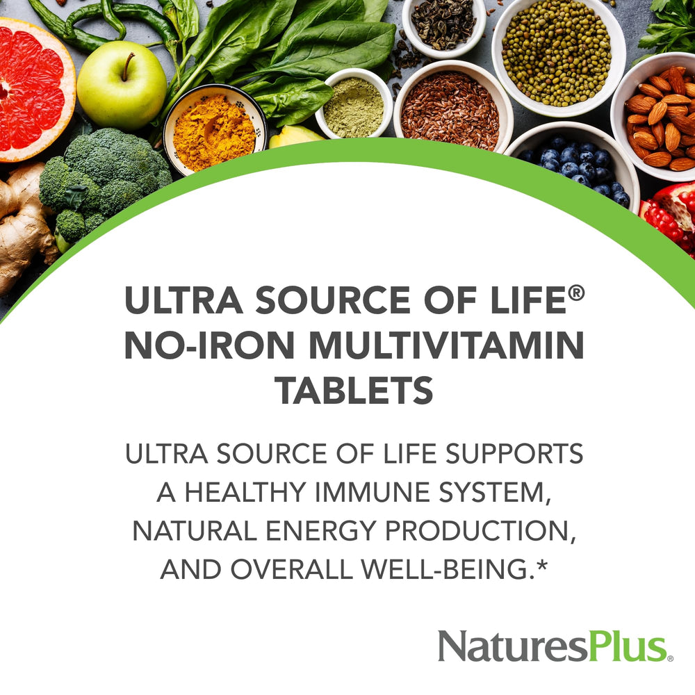 Product label highlighting Vitamin D3, lutein and eye health on Ultra Source of Life