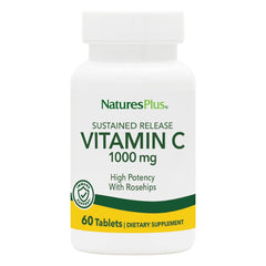 Bottle of NaturesPlus Sustained Release Vitamin C 1000 mg with Rose Hips