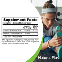 NaturesPlus vitamin C bottle with product details