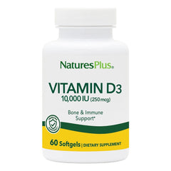 NaturesPlus Vitamin D3 10,000 IU softgels front view