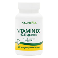 Front view of NaturesPlus Vitamin D3 2500 IU bottle