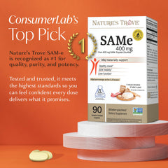 Nature's Trove SAM-e enteric-coated caplets shown in close-up.