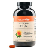 NatureWise CLA 1300 bottle with label showing 95% active CLA potency
