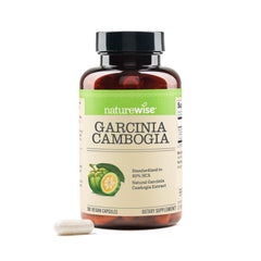 NatureWise Garcinia Cambogia bottle displaying 60% HCA and 90 vegan capsules