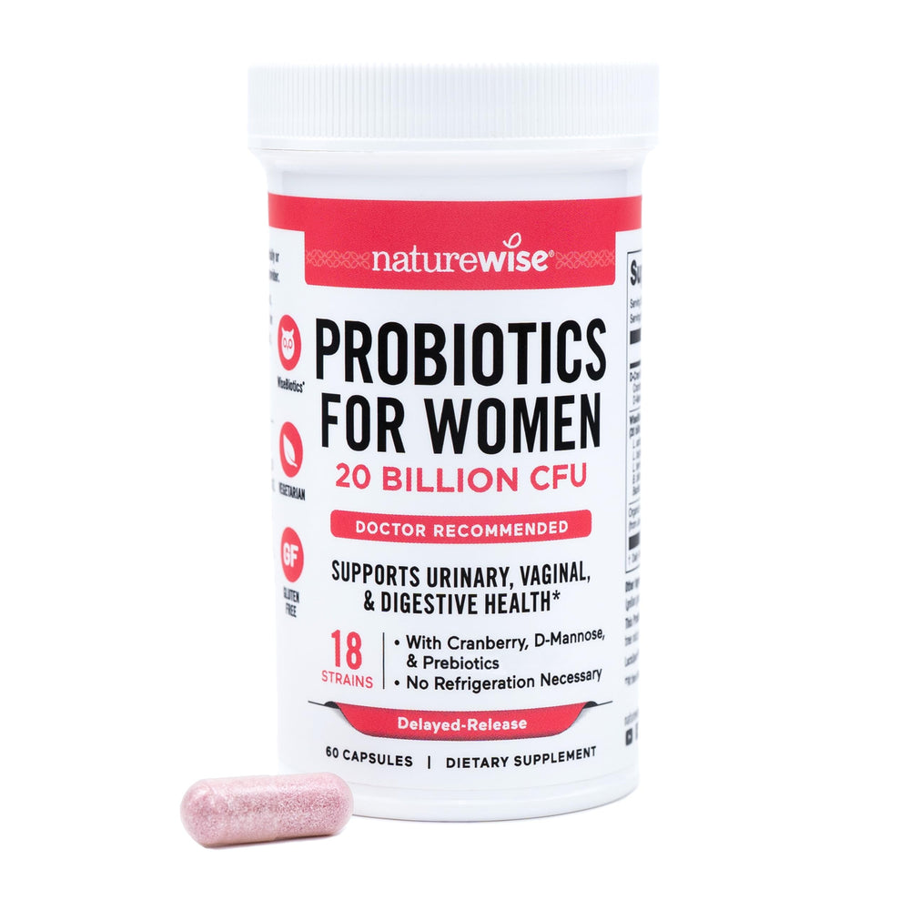NatureWise Women's Probiotics bottle and capsules (hero image)