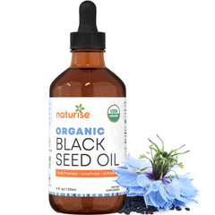 4 oz glass bottle with dropper cap of Naturise Black Seed Oil