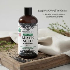 Cold-pressed Nigella sativa oil close-up