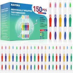 Navona 150-piece bulk toothbrush set, assorted colors, individually wrapped