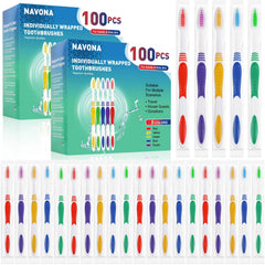 Navona 200-pack bulk toothbrushes in assorted colors, individually wrapped