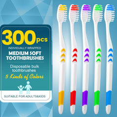 Soft bristles and ergonomic handle close-up of Navona disposable toothbrush.