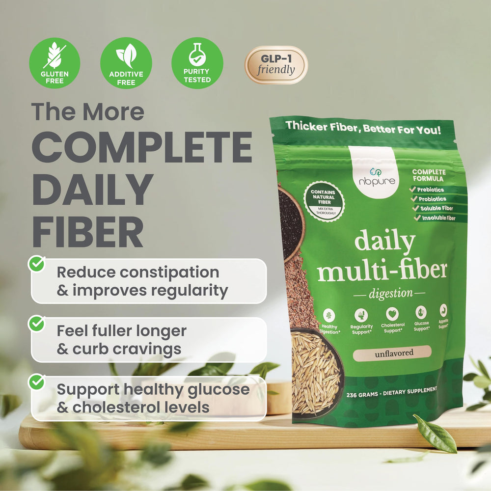 Graphic showing digestive health benefits of nbpure Daily Fiber Powder