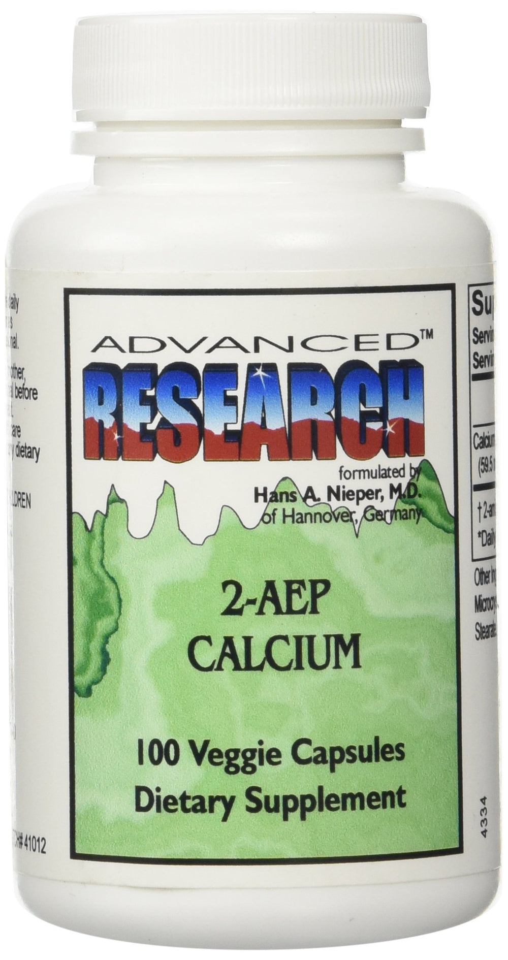 NCI Advanced Research Dr Hans Nieper 2AEP Calcium Capsules bottle - front view