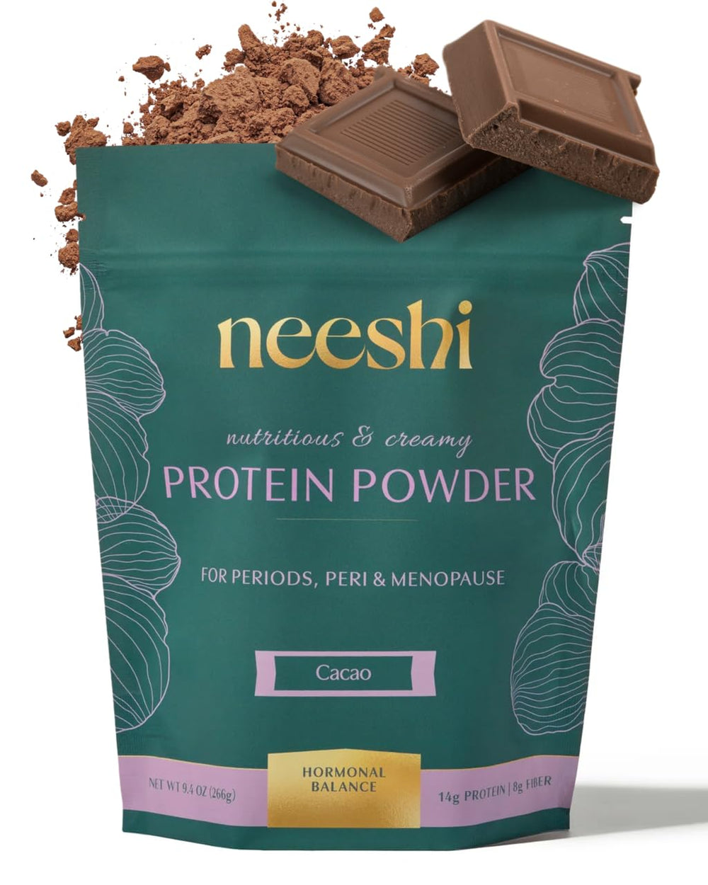 NEESHI Nourishing Protein Blend bottle highlighting hormone balance benefits