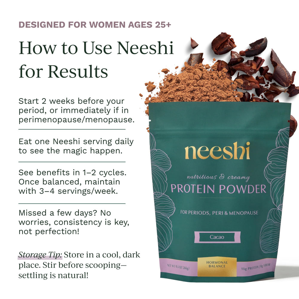 Superfoods in the blend: flaxseed, chia, maca, gooseberry for hormonal support