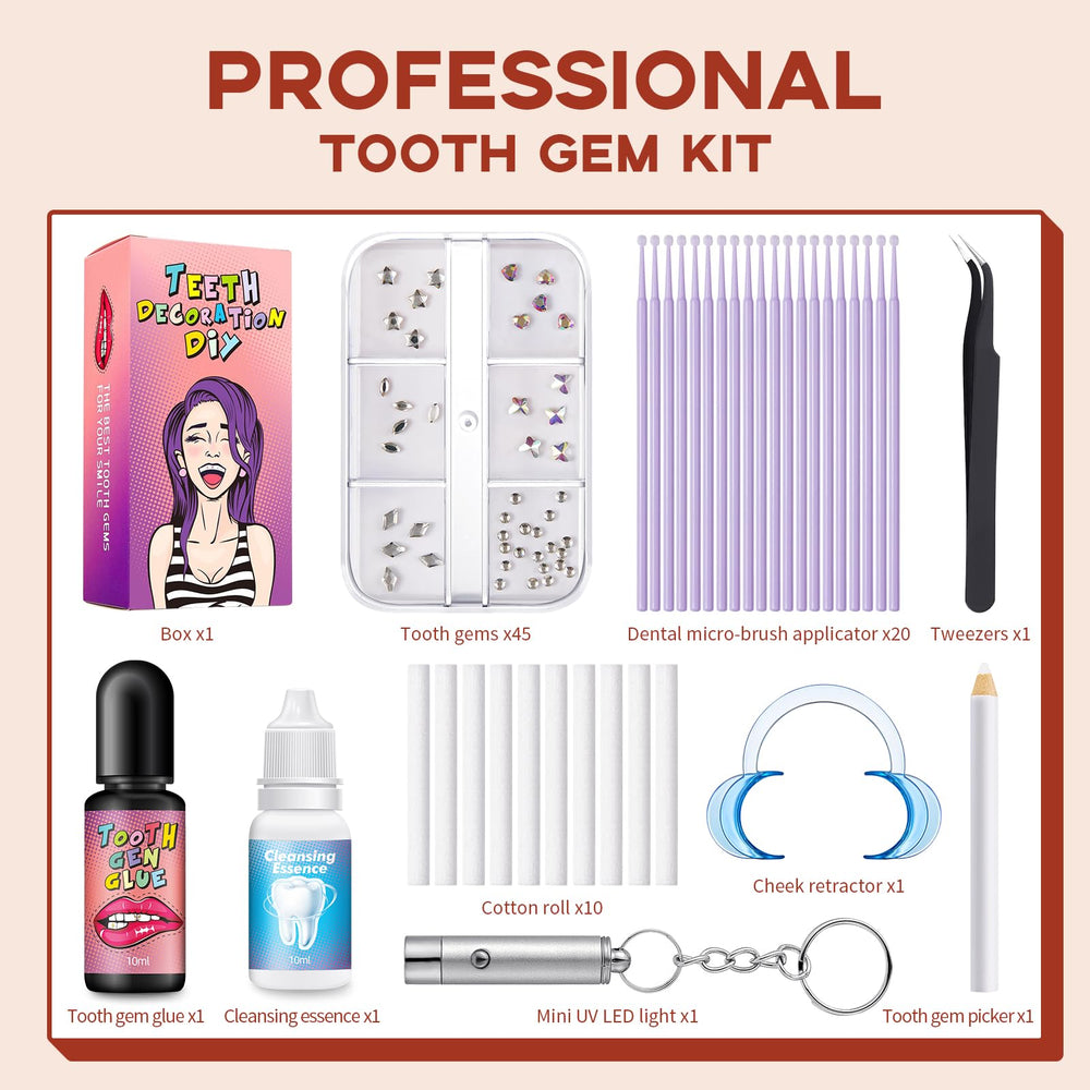All-in-one tooth gem kit components