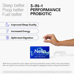 Close-up of Nella probiotic bottle label