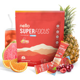 Front of Nello SuperFocus Fruit Punch bottle with Sugar-Free label