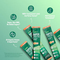 Nello Supergreens ingredients panel highlighting greens and botanicals