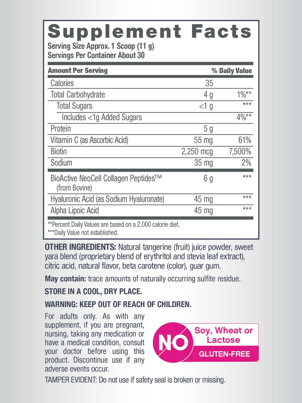 Hyaluronic acid with biotin and vitamin C ingredients