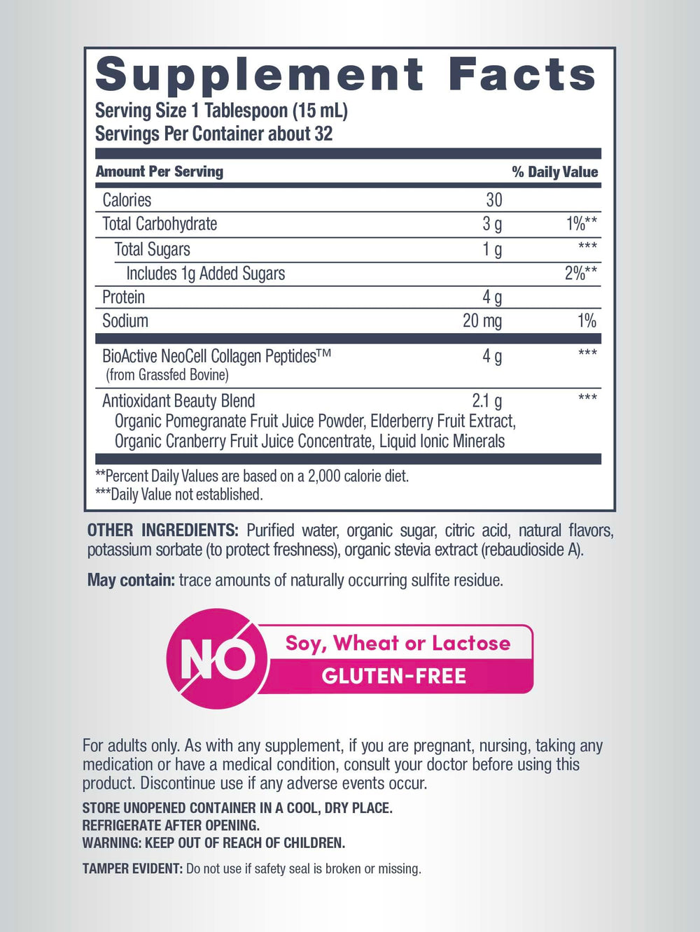 Gluten-free and non-GMO collagen liquid without soy or wheat