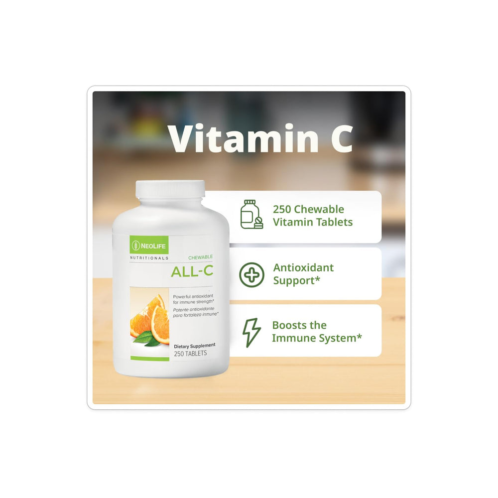 Close-up of orange-flavor All-C chewable tablets