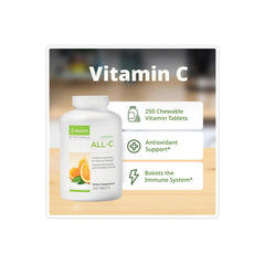 Close-up of orange-flavor All-C chewable tablets