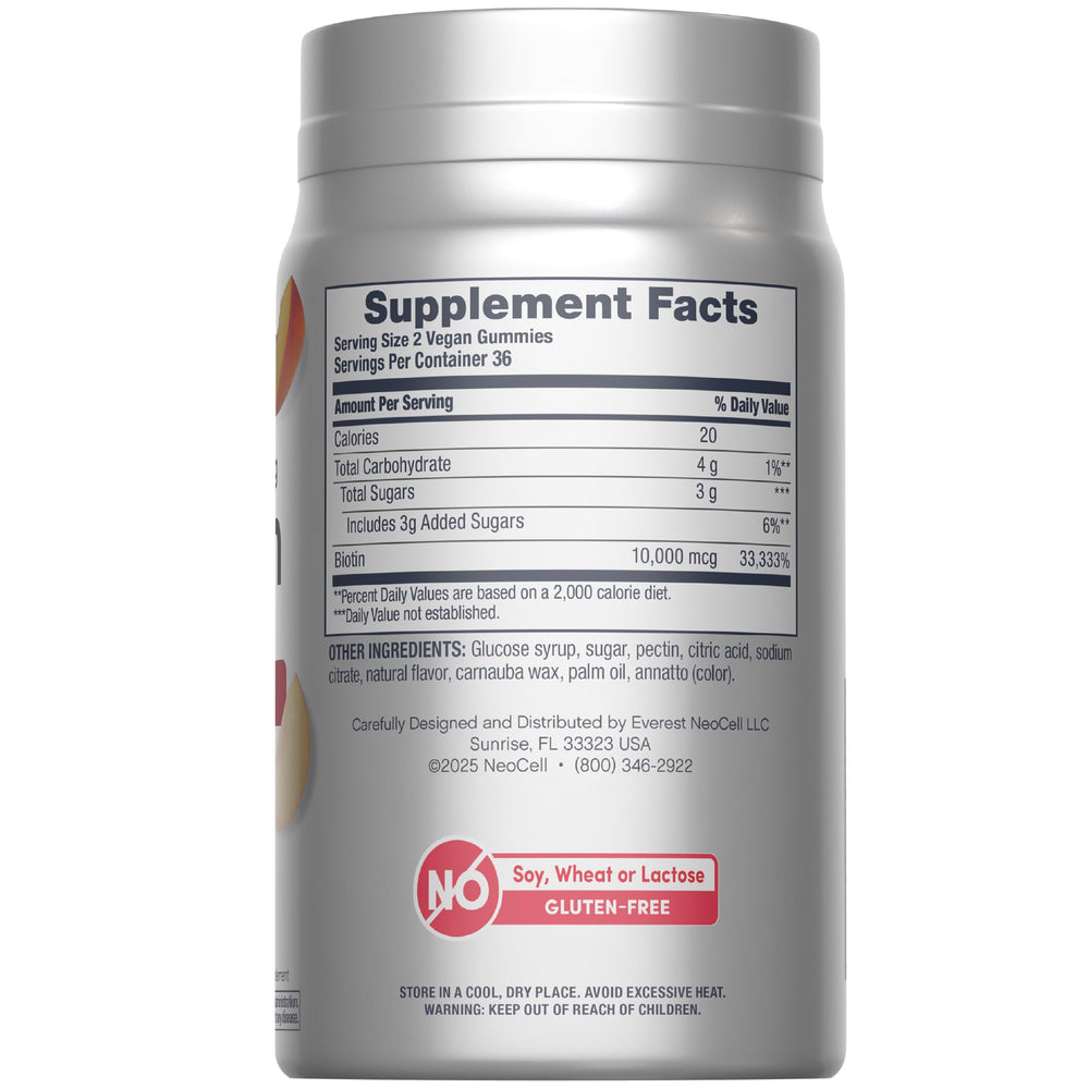 NeoCell Biotin 10000mcg Gummies peach flavor bottle
