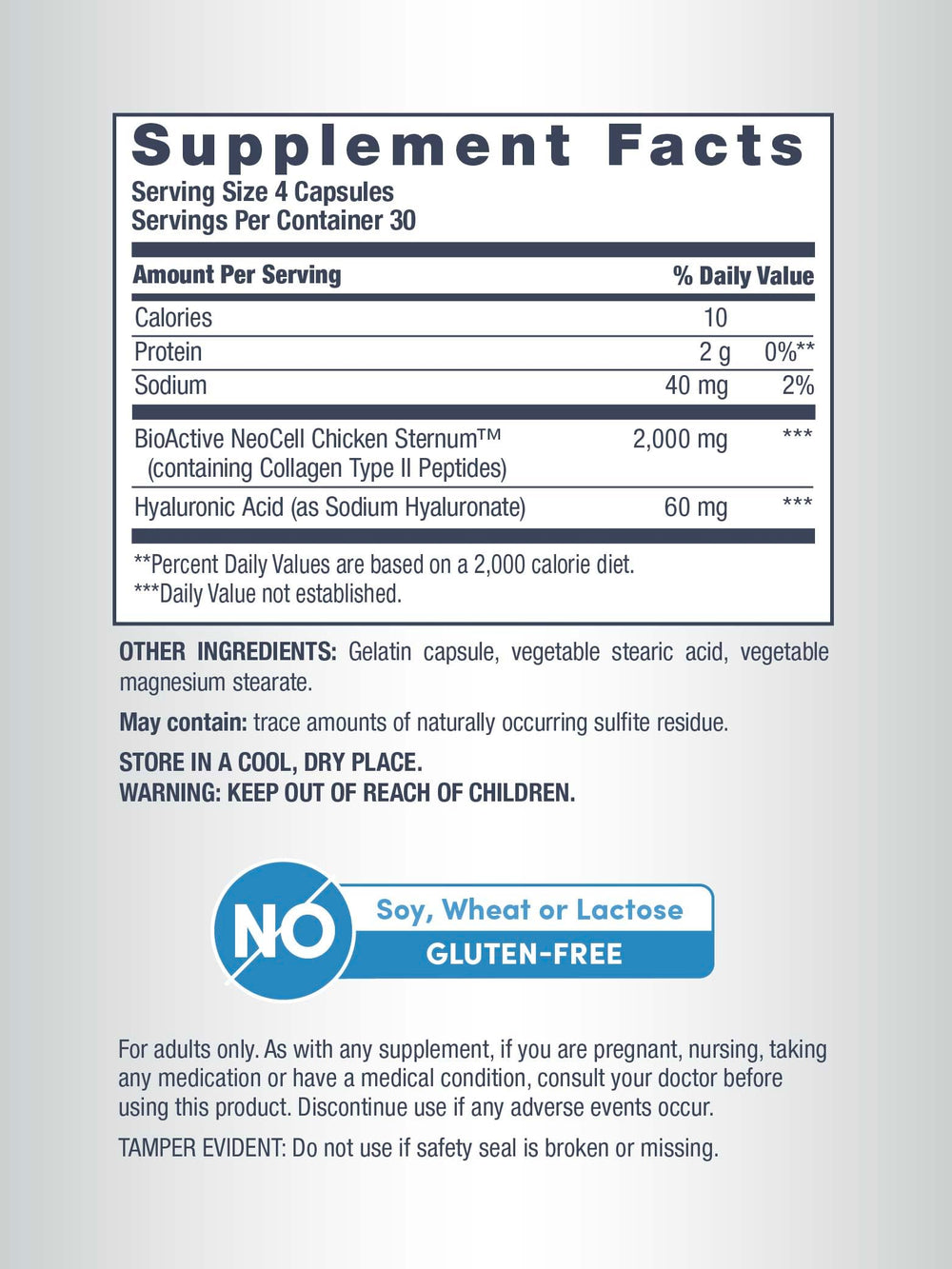 Glucosamine and chondroitin ingredients included in the formula