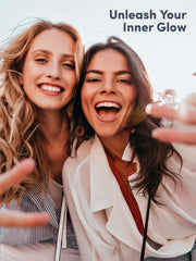 Lifestyle image with scoop and glass of collagen drink