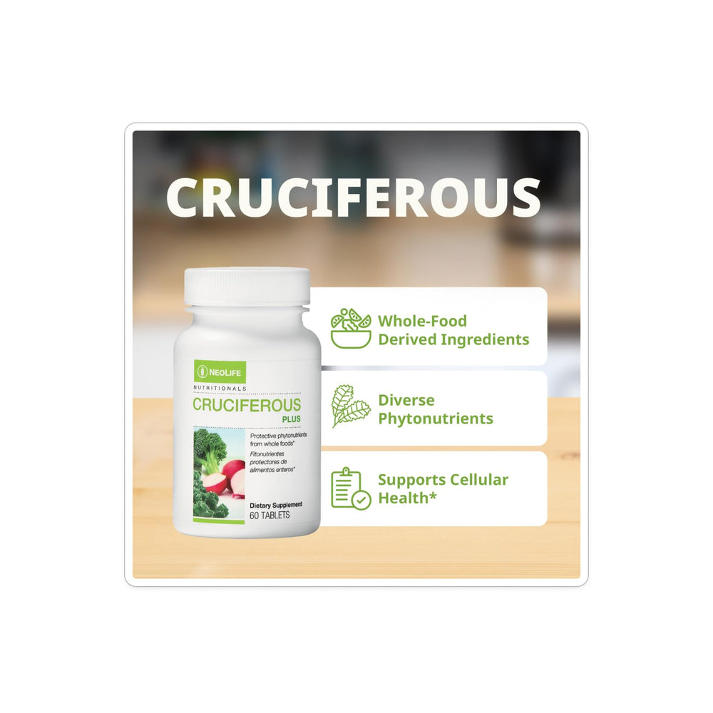 Close-up of broccoli, radish, kale, watercress and orange extract used in NeoLife Cruciferous Plus