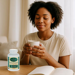 Nerve Control bottle placed on a bedside table