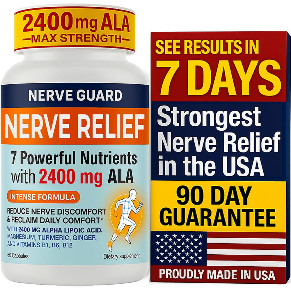 Nerve Guard bottle with label against a neutral background