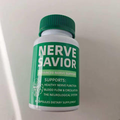 Nerve Savior capsules closeup shows easy-to-swallow pills for daily comfort.