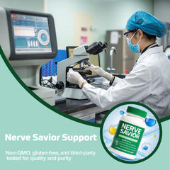 Nerve Savior third-party-testing seal indicates quality and purity considerations.