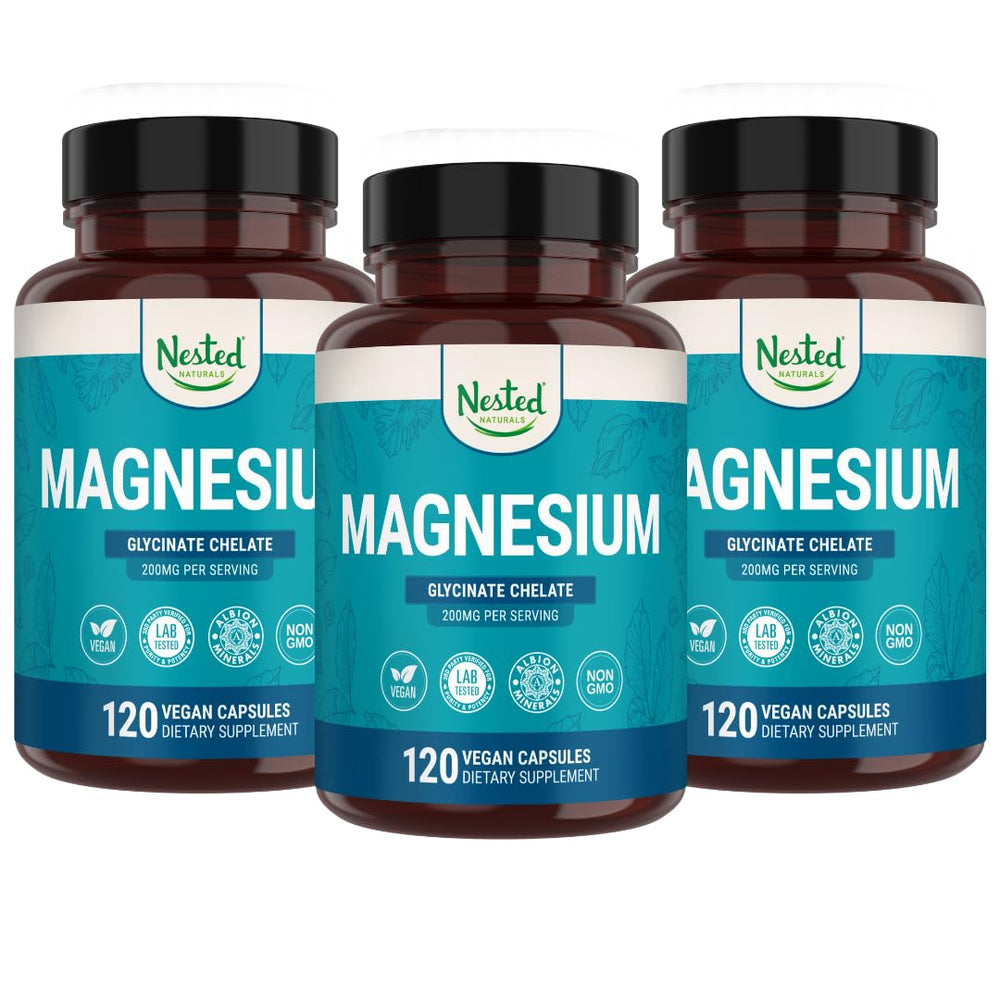 Nested Naturals Magnesium Glycinate Chelate 200 mg - 3-pack vegan capsules