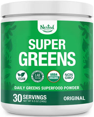 Nested Naturals Super Greens packshot in a white tub