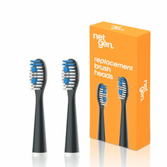 NetGen replacement sonic toothbrush heads in black, 2-pack - front view