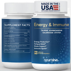 NEUMINA Men's Energy & Immune Complex bottle closeup supports daily vitality.