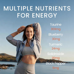 NEUMINA Energy Complex ingredient blend graphic reveals Taurine Blueberry Turmeric synergy