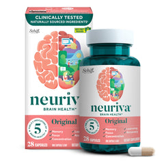 NEURIVA Original bottle closeup showing decaf formula for calm focus.