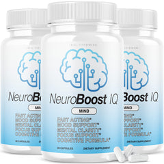 Three-pack Neuro Boost IQ supplement bottles – 180 capsules