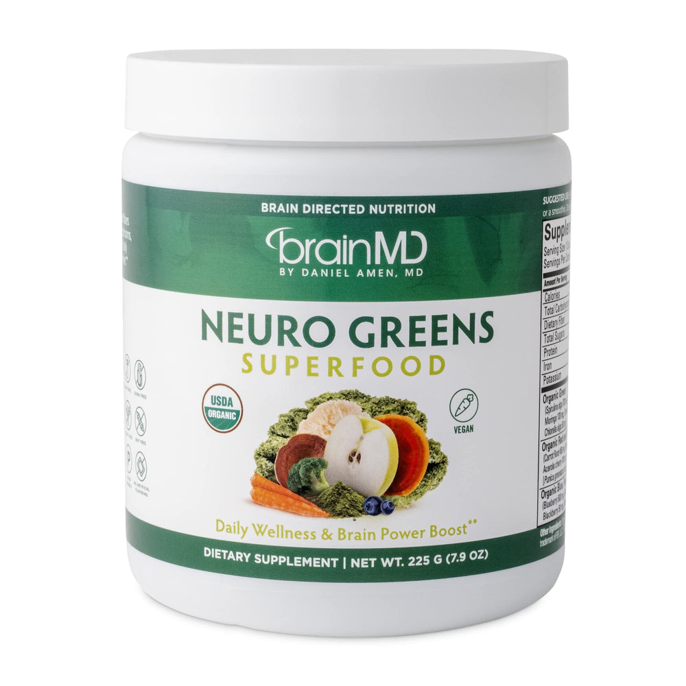 Front view of Neuro Greens Superfood 7.9 oz container