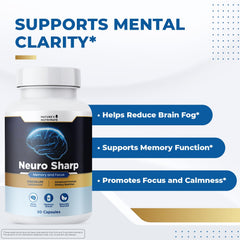 Close-up of Neuro Sharp ingredients: Bacopa Monnieri, Ginkgo Biloba, Huperzine-A
