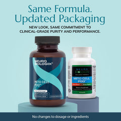 Neurobiologix Mito Cell capsules closeup emphasizes easy daily energy and focus support.