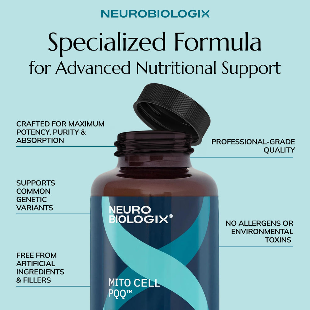 Neurobiologix Mito Cell NADH capsule closeup signals energy metabolism support.