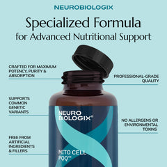 Neurobiologix Mito Cell NADH capsule closeup signals energy metabolism support.