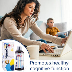 Senior adult taking Neurobion Vitamin B12 liquid supplement